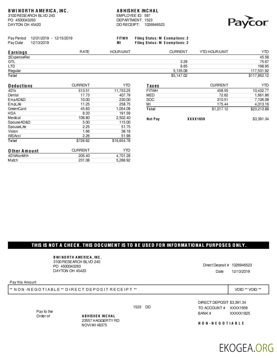 Modèle de déclaration de résultats Paycor BWI NORTH AMERICA, INC. aux formats Word et PDF.pdf, 1